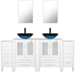 Eclife 72" White Bathroom Vanity W/White Side Cabinet Combo Modern Pedestal Cabinet Set Pedestal Stand Wood With Bathroom Vanity Mirror Drawers Soft Closing Cabinet Doors Set (2B02W 2B11W) 20 Eclife 72" White Bathroom Vanity W/White Side Cabinet Combo Modern Pedestal Cabinet Set Pedestal Stand Wood With Bathroom Vanity Mirror Drawers Soft Closing Cabinet Doors Set (2B02W 2B11W) -Moen Shop 41BxwTXKDGL. AC