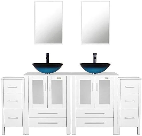 Eclife 72" White Bathroom Vanity W/White Side Cabinet Combo Modern Pedestal Cabinet Set Pedestal Stand Wood With Bathroom Vanity Mirror Drawers Soft Closing Cabinet Doors Set (2B02W 2B11W) 9 Eclife 72" White Bathroom Vanity W/White Side Cabinet Combo Modern Pedestal Cabinet Set Pedestal Stand Wood With Bathroom Vanity Mirror Drawers Soft Closing Cabinet Doors Set (2B02W 2B11W) - Image 7