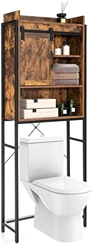 LOKO Over The Toilet Storage Cabinet, Freestanding Bathroom Space Saver With Adjustable Shelves & Sliding Barn Door, 4-Tier Over Toilet Bathroom Organizer, 25 X 9.5 X 67.5 Inches (Rustic Brown) 10 LOKO Over The Toilet Storage Cabinet, Freestanding Bathroom Space Saver With Adjustable Shelves & Sliding Barn Door, 4-Tier Over Toilet Bathroom Organizer, 25 X 9.5 X 67.5 Inches (Rustic Brown) - Image 8