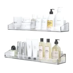 KATASKI 2 Pack Acrylic Bathroom Shelf, Wall Mounted No-Drill Thick Clear Storage And Display Shelf, 15.7inch