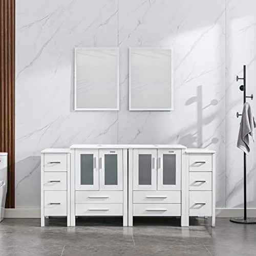Eclife 72" White Bathroom Vanity W/White Side Cabinet Combo Modern Pedestal Cabinet Set Pedestal Stand Wood With Bathroom Vanity Mirror Drawers Soft Closing Cabinet Doors Set (2B02W 2B11W) 3 Eclife 72" White Bathroom Vanity W/White Side Cabinet Combo Modern Pedestal Cabinet Set Pedestal Stand Wood With Bathroom Vanity Mirror Drawers Soft Closing Cabinet Doors Set (2B02W 2B11W)