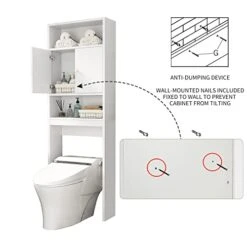 Aisfure Over The Toilet Storage Cabinet White 77", 3-Tier Bathroom Space Saver, Bathroom Organizer Shelf Over Toilet, Freestanding Multifunctional Laundry Organizer Toilet Rack -Moen Shop 41Cy4ouqp4L