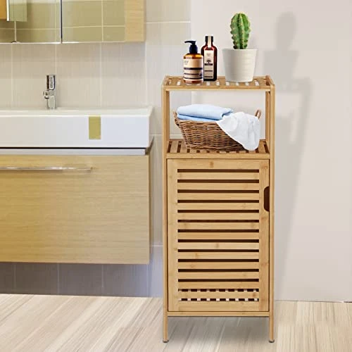 Kinbor Bamboo Bathroom Cabinet Floor Free Stand Storage Cabinet With Single Door Furniture Cabinet For Bathroom, Living Room, Bedroom 5 Kinbor Bamboo Bathroom Cabinet Floor Free Stand Storage Cabinet With Single Door Furniture Cabinet For Bathroom, Living Room, Bedroom - Image 3