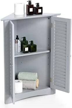 GLACER 3-Shelf Corner Cabinet, Freestanding Bathroom Floor Cabinet With Double Shutter Doors And Adjustable Shelf, Suitable For Bathroom, Living Room, Bedroom, Kitchen, 25 X 12.5 X 32 Inches (Grey) -Moen Shop 41DuXCrXDhL. AC