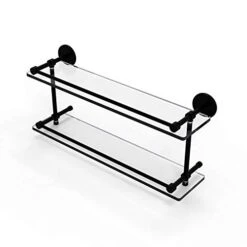 Allied Brass P1000-2/22-GAL-BKM 22 Inch Tempered Double Gallery Rail Glass Shelf, Matte Black