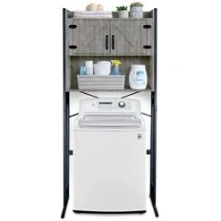 Stephan Roberts Washer Or Over The Toilet Storage Cabinet W/Height Adjustable Shelf Laundry Room/Bathroom Organizer, 2-Door Freestanding Rack Space Saver, Grey