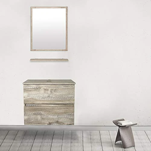 Eclife 24” Bathroom Vanity Cabinet Wall Mounted Natural Cabinet Two Drawers Pedestal Cabinet Vanity Set With Mirror (Single Cabinet Only) 6 Eclife 24” Bathroom Vanity Cabinet Wall Mounted Natural Cabinet Two Drawers Pedestal Cabinet Vanity Set With Mirror (Single Cabinet Only) - Image 4