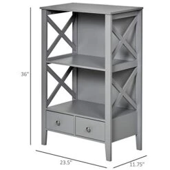 Kleankin X- Frame Freestanding Floor Bathroom Storage With Two Drawers, Storage Organizer, Cabinet With 3 Shelves, Grey -Moen Shop 41Ed9YO7EuL