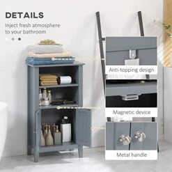 Kleankin Bathroom Cabinet Organizer With 2-Tier Open Shelves, Double Door Enclosed Storage And Elevated Base, Dark Grey -Moen Shop 41Ev9vFHeEL