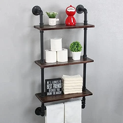 Industrial Pipe Shelf Bathroom Shelves Wall Mounted,19.6in Rustic Wood Shelf With Towel Bar,2 Tier Farmhouse Towel Rack Over Toilet,Pipe Shelving Floating Shelves Towel Holder,Retro Grey 14 Industrial Pipe Shelf Bathroom Shelves Wall Mounted,19.6in Rustic Wood Shelf With Towel Bar,2 Tier Farmhouse Towel Rack Over Toilet,Pipe Shelving Floating Shelves Towel Holder,Retro Grey - Image 12