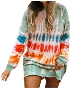 Franterd Women's Tie-Dye Sweatshirts Oversized Long Sleeve Crewneck Loose Casual Mini Dress -Moen Shop 41Fv1qM5XWL. AC