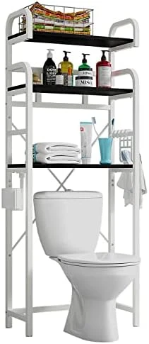 Gyfimoie Over The Toilet Storage Shelf, 3-Tier Metal Bathroom Organizer Rack, Modern Freestanding Space Saver With Adjustable Bottom Bar,4 Hooks & Paper Holder For Laundry Bathroom Balcony 8 Gyfimoie Over The Toilet Storage Shelf, 3-Tier Metal Bathroom Organizer Rack, Modern Freestanding Space Saver With Adjustable Bottom Bar,4 Hooks & Paper Holder For Laundry Bathroom Balcony - Image 6