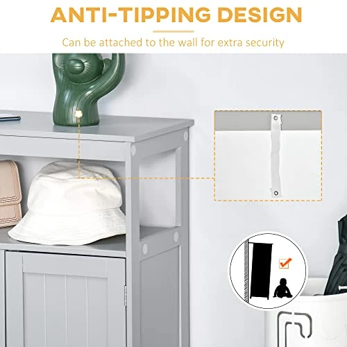 Kleankin Freestanding Modern Bathroom Storage Cabinet, With Doors And Open Shelf, Bathroom Organizer Furniture, Grey 6 Kleankin Freestanding Modern Bathroom Storage Cabinet, With Doors And Open Shelf, Bathroom Organizer Furniture, Grey - Image 4