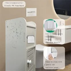 KISSWILL Small Bathroom Storage Cabinet, Slim Toilet Paper Storage Cabinet With 2 Doors & Shelves, Over Toilet Storage Cabinet For Skinny Bathroom Space Corner (White) -Moen Shop 41GkyCJJKVL