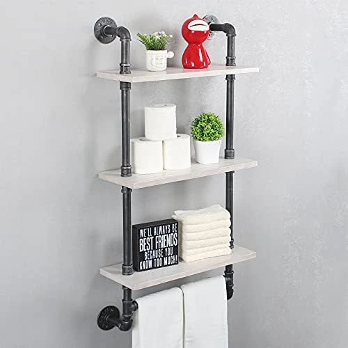 Industrial Pipe Shelf Bathroom Shelves Wall Mounted,19.6in Rustic Wood Shelf With Towel Bar,2 Tier Farmhouse Towel Rack Over Toilet,Pipe Shelving Floating Shelves Towel Holder,Retro Grey 10 Industrial Pipe Shelf Bathroom Shelves Wall Mounted,19.6in Rustic Wood Shelf With Towel Bar,2 Tier Farmhouse Towel Rack Over Toilet,Pipe Shelving Floating Shelves Towel Holder,Retro Grey - Image 8