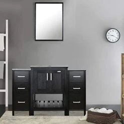 Eclife 48" Bathroom Vanity Black W/Side Cabinet Combo Modern Pedestal Cabinet Set Pedestal Stand Wood With Bathroom Vanity Mirror Soft Closing Cabinet Doors Set (B06 2B11) -Moen Shop 41HFSGVup0L