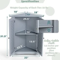 GLACER 3-Shelf Corner Cabinet, Freestanding Bathroom Floor Cabinet With Double Shutter Doors And Adjustable Shelf, Suitable For Bathroom, Living Room, Bedroom, Kitchen, 25 X 12.5 X 32 Inches (Grey) -Moen Shop 41HLHP8wuYL