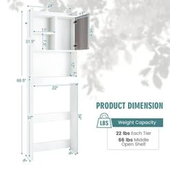 Tangkula Over The Toilet Storage Cabinet, Freestanding Tall Bathroom Organizer With Open Storage Shelves And Enclosed Storage Cabinet, Versatile Space Saver For Bathroom Toilet Laundry Room (White) -Moen Shop 41HpZ474wIL