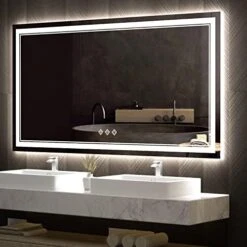 VanPokins LED Bathroom Mirror, 24x32 Inch Gradient Front And Backlit LED Mirror For Bathroom, 3 Colors Dimmable CRI>90 Double Lights, IP54 Enhanced Anti-Fog, Hanging Plates Wall Mount Lighted Mirror -Moen Shop 41IV91WBBL. AC