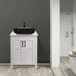 YOURLITE 24 Inches Bathroom Vanity, Modern Stand Pedestal Cabinet, Wood White Fixture, Without Mirror -Moen Shop 41J5JMOtcfL. AC