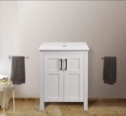 YOURLITE 24 Inches Bathroom Vanity, Modern Stand Pedestal Cabinet, Wood White Fixture, Without Mirror