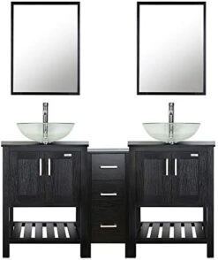 Eclife 60’’ Bathroom Vanity Combo Black W/Side Cabinet Vanity Modern Pedestal Cabinet Set Pedestal Stand Wood With Bathroom Vanity Mirror Soft Closing Cabinet Doors Set (2B06 B11) -Moen Shop 41KBbbsY 4L. AC
