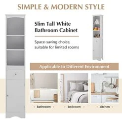 BNSPLY Tall Bathroom Cabinet With Shelves And Drawer, Slim Storage Tower With Adjustable Shelves, Narrow Bathroom Cabinet, Linen Cabinet For Bedroom, Living Room (White, 13.4" L X 9" W X 67" H) -Moen Shop 41KUVt8vVpL