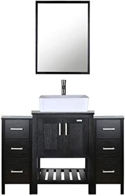 Eclife 48" Bathroom Vanity Black W/Side Cabinet Combo Modern Pedestal Cabinet Set Pedestal Stand Wood With Bathroom Vanity Mirror Soft Closing Cabinet Doors Set (B06 2B11) -Moen Shop 41KhwrlxcsL. AC