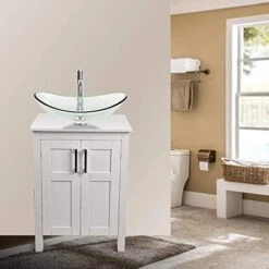 YOURLITE 24 Inches Bathroom Vanity, Modern Stand Pedestal Cabinet, Wood White Fixture, Without Mirror -Moen Shop 41KhyapUNoL. AC