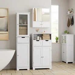 HORSTORS Bathroom Cabinet, Floor Storage Cabinet With 2 Doors And 2 Drawers, Free Standing Wooden Storage Organizer for Bathroom, Living Room, Hallway, White -Moen Shop 41L7HJC0PGL