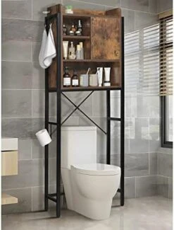 Iwell Over The Toilet Storage Cabinet, Tall Over Toilet Bathroom Organizer With Adjustable Shelf & Paper Hooks, Freestanding Bathroom Space Saver, 66.9''H, Rustic Brown -Moen Shop 41L7WS8qKcL. AC