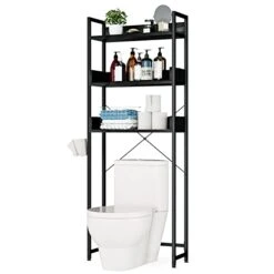 OTK Over The Toilet Storage, 3 Tier Bathroom Organizer Shelf, Freestanding Space Saver With Toilet Paper Holder, Multifunctional Over The Toilet Rack, Black