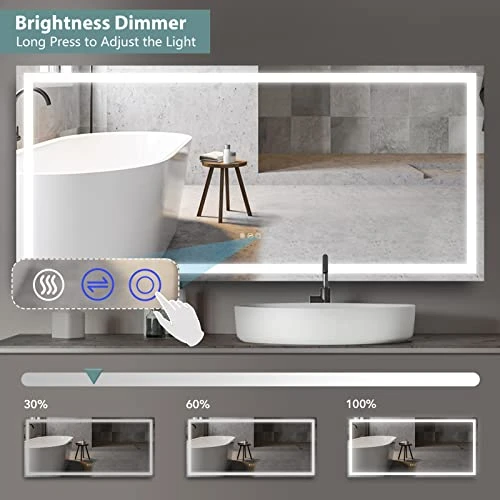 COZZIE Bathroom Vanity Mirror,60x28 Inch Lighted Vanity Mirror,3-Color 3000-6000k Dimmable Anti-Fog CRI 90+ Bathroom Mirrors For Wall(White/Natural/Warm Lights) 5 COZZIE Bathroom Vanity Mirror,60x28 Inch Lighted Vanity Mirror,3-Color 3000-6000k Dimmable Anti-Fog CRI 90+ Bathroom Mirrors For Wall(White/Natural/Warm Lights) - Image 3