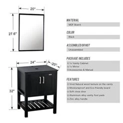 Eclife 24" Modern Bathroom Vanity Cabinet Set Stand Pedestal Storage Cabinet, Two Doors With Mirror (Single Cabinet Only) -Moen Shop 41M5EFJGU9L