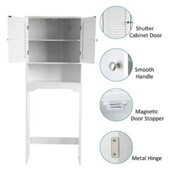 HOMEFORT Bathroom Cabinet, Louvre Étagere Over The Toilet Storage Cabinet, Freestanding Bathroom Spacesaver, Above Toilet Bathroom Shelf Organizer With Double Wood Doors And Adjustable Shelf(White) -Moen Shop 41MOnvnHBVL