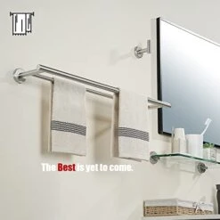 JQK Double Towel Bar, 24 Inch 304 Stainless Steel Thicken 0.8mm Bath Towel Rack For Bathroom, Towel Holder Brushed Wall Mount, Total Length 27.16 Inch, TB100L24-BN -Moen Shop 41MfMuOEafL