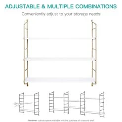 BOLUO Gold Wall Shelf - Bathroom Shelves Modern Decor Living Room Bedroom Kitchen Adjustable 24 Inch Long, White And Gold -Moen Shop 41Mv9Wb9hvL