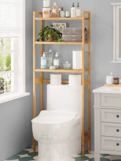 AMBIRD Over The Toilet Storage, 3-Tier Bathroom Organizer Over Toilet With Sturdy Bamboo Shelves,Multifunctional Toilet Shelf,Easy To Assemble And Saver Space, 25 * 10 * 64 Inches (Original Color)