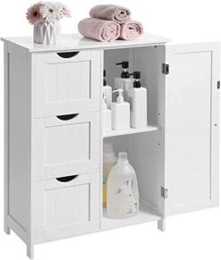 Noskatu Bathroom Floor Cabinet Small Storage Corner Floor Cupboard With A Single Shutter Door And Drawer Narrow Bathroom Cabinet For Bathroom Bedroom Living Room Kitchen White -Moen Shop 41N6czm 3bL. AC