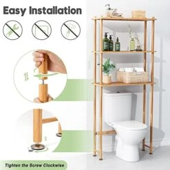 AmazerBath Over The Toilet Storage Shelf Bamboo, 3-Tier Over Toilet Organizer Rack, Freestanding Above Toilet Shelf For Bathroom, Laundry, Space Saver, Natural Color -Moen Shop 41N9F2HrFRL