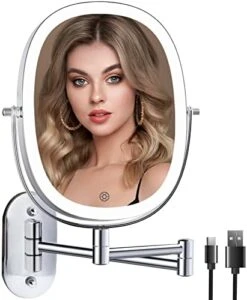 FUNTOUCH Rechargeable Wall Mounted Lighted Makeup Vanity Mirror, Double Sided 1X/7X Magnifying Mirror, 3 Lighting Option Dimmable, Extension Foldable Arm, Oval Frame Lighted Bathroom Magnifying Mirror -Moen Shop 41NAwOQo9zL. AC