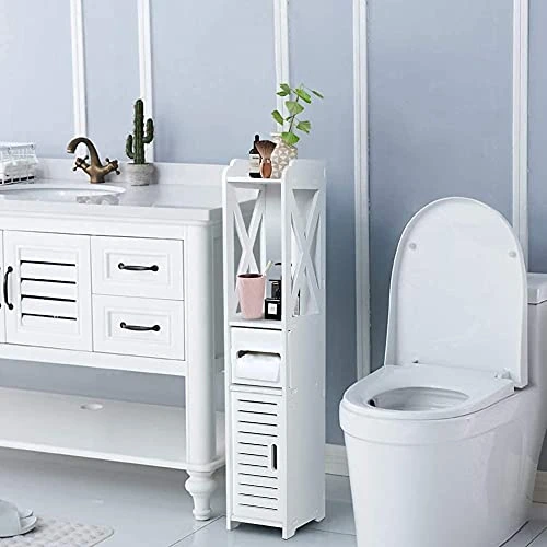 Bathroom Storage Cabinet, Bathroom Toilet Furniture Cabinet Easy To Install Wood Cupboard Shelf Tissue Storage Rack (31.5 X 6.1 X 5.9inch) 4 Bathroom Storage Cabinet, Bathroom Toilet Furniture Cabinet Easy To Install Wood Cupboard Shelf Tissue Storage Rack (31.5 X 6.1 X 5.9inch) - Image 2
