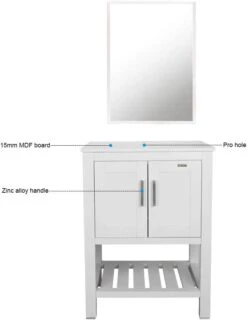 UEV 24" White Bathroom Vanity Modern Pedestal Cabinet, Modern Free-Stand Cabinet With Mirror (B06 White) -Moen Shop 41NFqL2VbBL