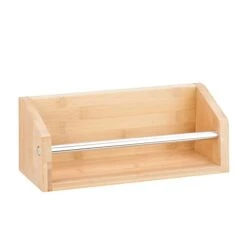Honey-Can-Do SHF-04380 Wall Ledge Shelf With Chrome Bar, Bamboo, 11.81" X 4.53"