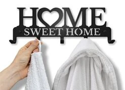 SirHoldeer Towel Hooks For Bathroom Wall Mounted, Towel Rack For Wall, Towel Holder For Bathroom Wall With Home Sweet Home Sign, Matte Black Bathroom Accessories, Heavy Duty Wall Hangers