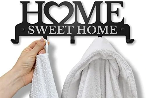 SirHoldeer Towel Hooks For Bathroom Wall Mounted, Towel Rack For Wall, Towel Holder For Bathroom Wall With Home Sweet Home Sign, Matte Black Bathroom Accessories, Heavy Duty Wall Hangers 8 SirHoldeer Towel Hooks For Bathroom Wall Mounted, Towel Rack For Wall, Towel Holder For Bathroom Wall With Home Sweet Home Sign, Matte Black Bathroom Accessories, Heavy Duty Wall Hangers - Image 6