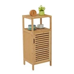 Kinfant Bamboo Bathroom Floor Cabinet Furniture - Free-Standing Storage Cabinet With Single Door And Shelf