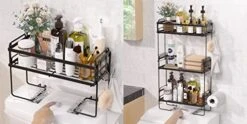 Bundle Sale Of NUTSAAKK Upgrade Over The Toilet Storage Shelf, 1 Tier Black & 3 Tier Black
