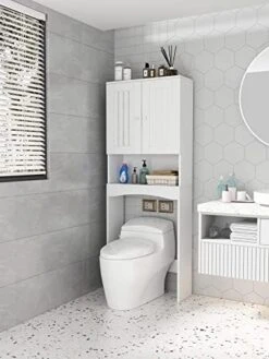 VACCU Household Bathroom Shelf, Toilet, Bathroom SpaceSaver, Bathroom, Tolllet Storage Cabinet, White, MDF Board (Grey) -Moen Shop 41PacoBVn L. AC 1