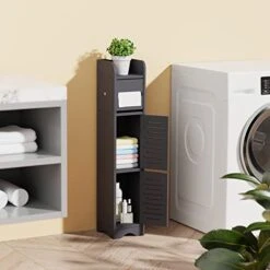 GAKOV Small Bathroom Storage Cabinet, Toilet Paper Organizer For Small Space Corner And Small Bathroom Organizer, 4-Tier Bathroom Organizer (Dark Grey) -Moen Shop 41PpWAF3UqL